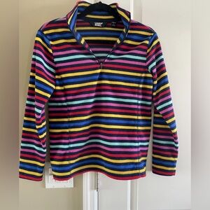 Lands' End Kids Colorful Striped Sweater Fleece Pullover Shirt Zip Top